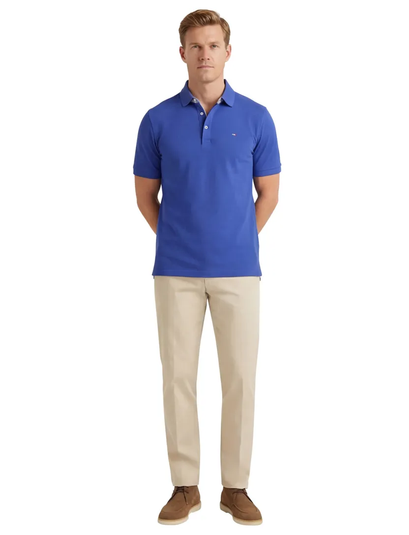 Portofino polo blauw pique 3-knoops