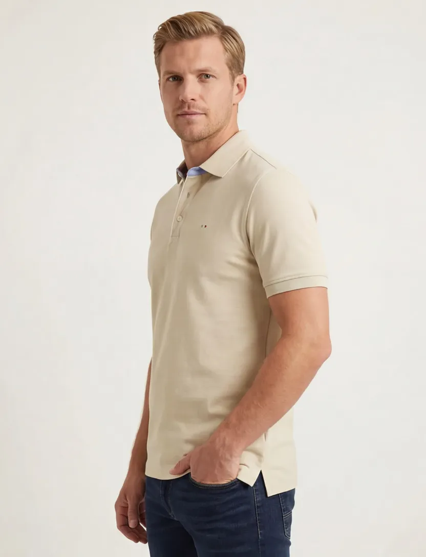 Portofino polo beige pique 3-knoops
