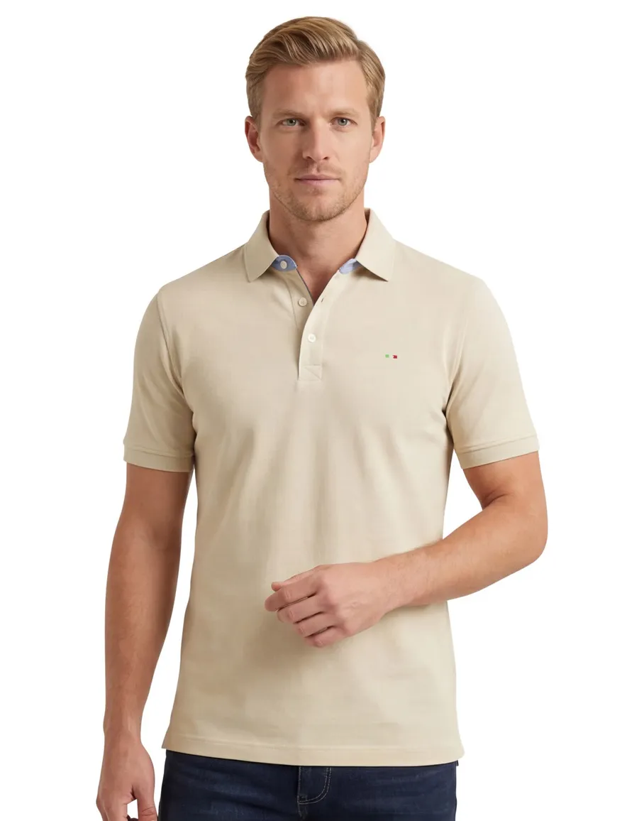 Portofino polo beige pique katoen