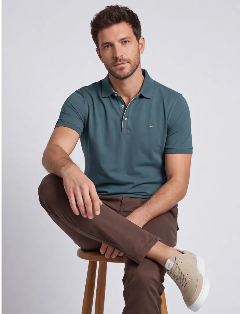 Portofino polo extra lang groen katoen pique