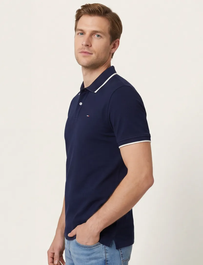 Portofino polo donkerblauw pique effen 3-knoops
