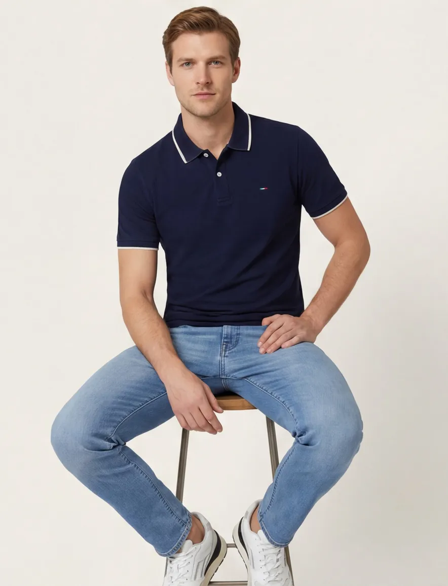 Portofino polo donkerblauw pique katoen