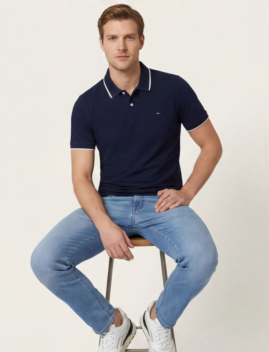 Portofino polo donkerblauw pique katoen