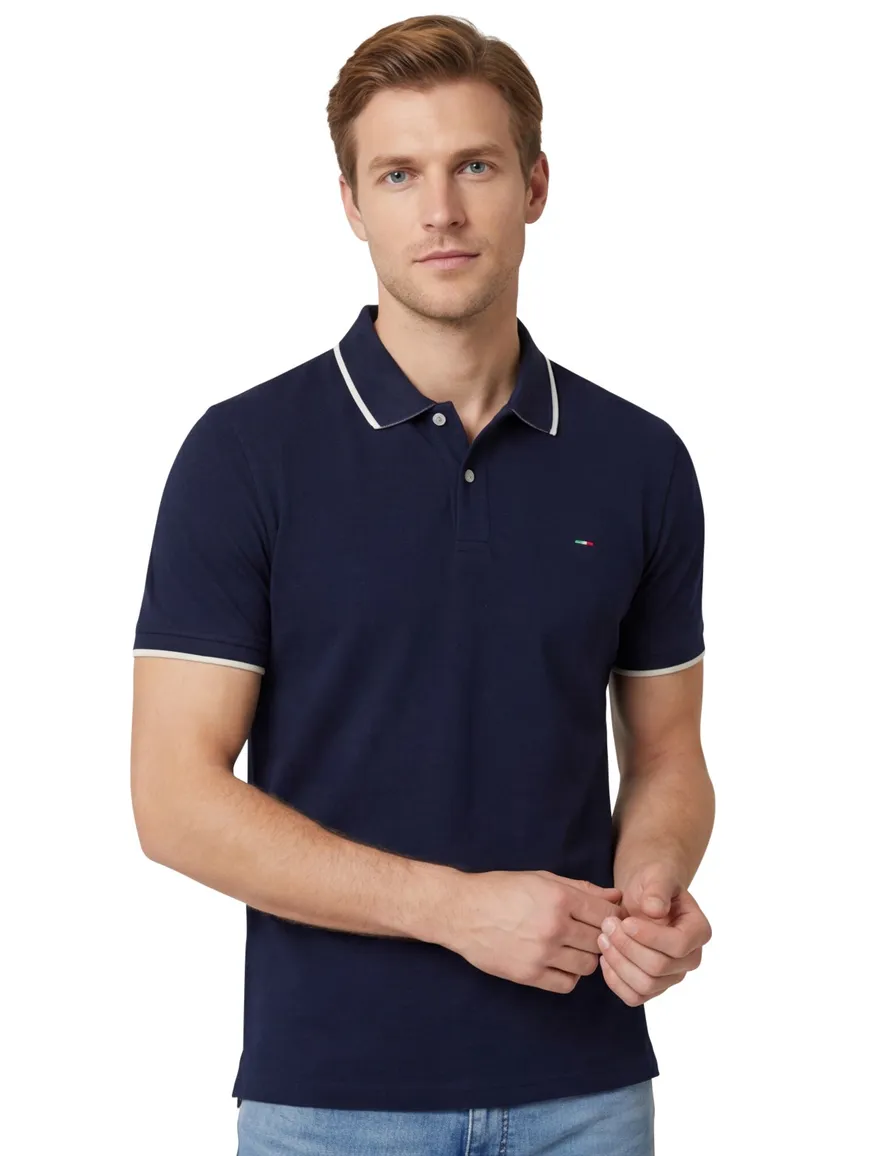 Portofino polo donkerblauw pique katoen