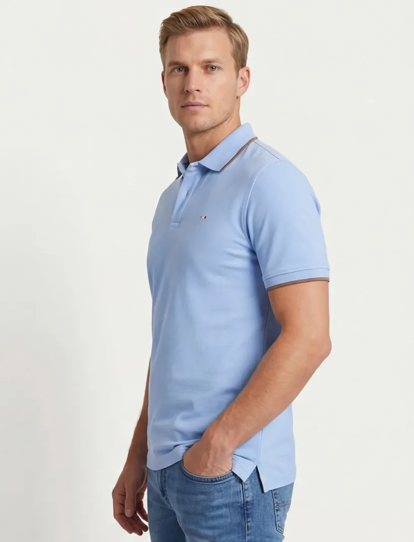Portofino polo blauw 2-knoops pique katoen