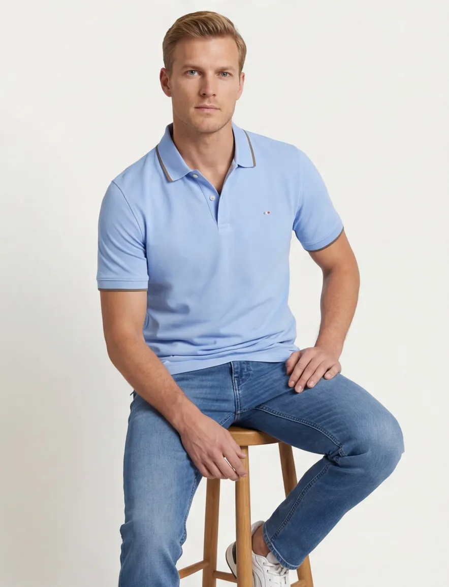 Portofino polo blauw 2-knoops pique