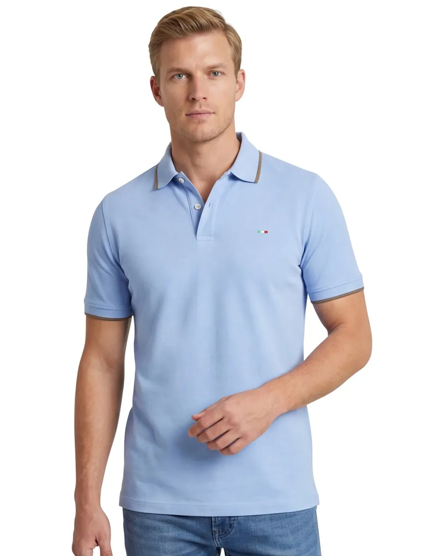 Portofino polo blauw 2-knoops pique katoen