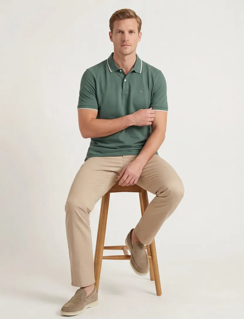 Portofino polo groen katoen effen pique
