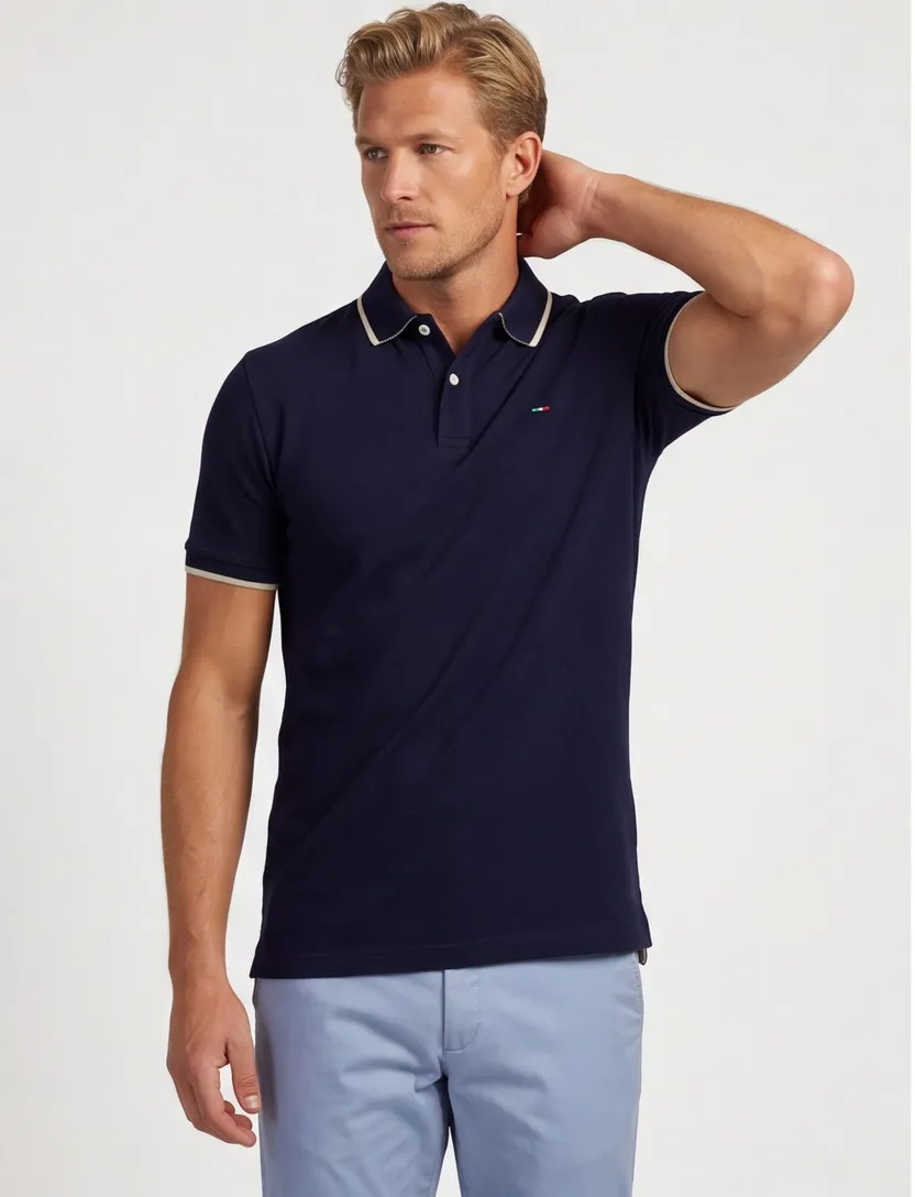 Portofino polo extra lang donkerblauw pique katoen