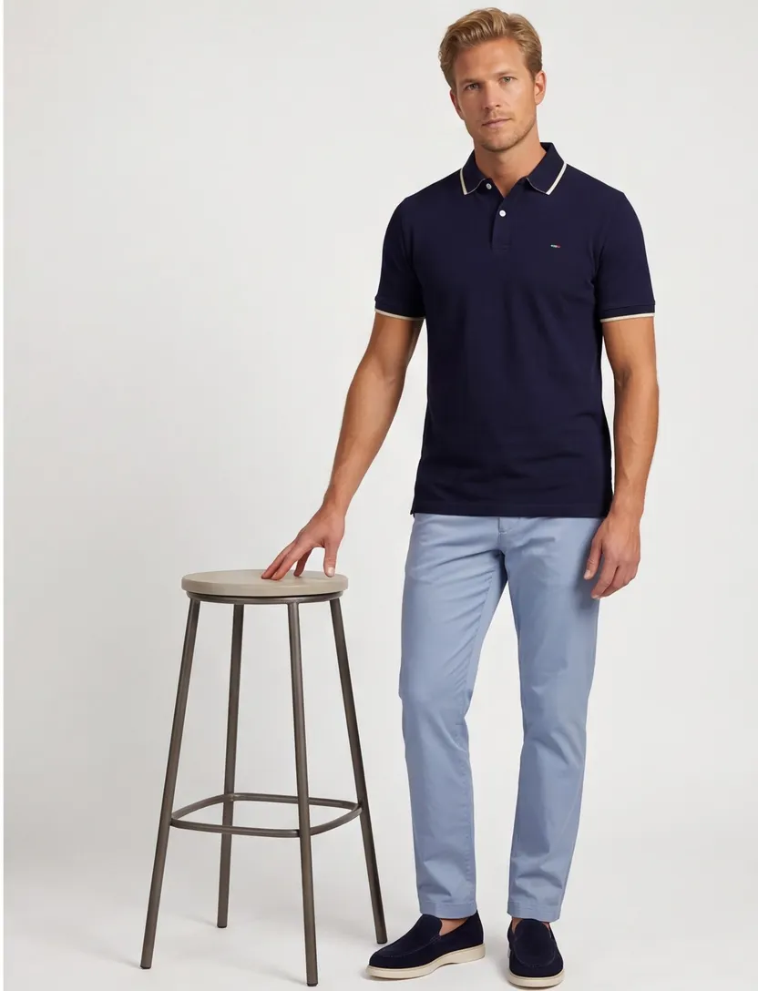 Portofino polo extra lang donkerblauw pique katoen