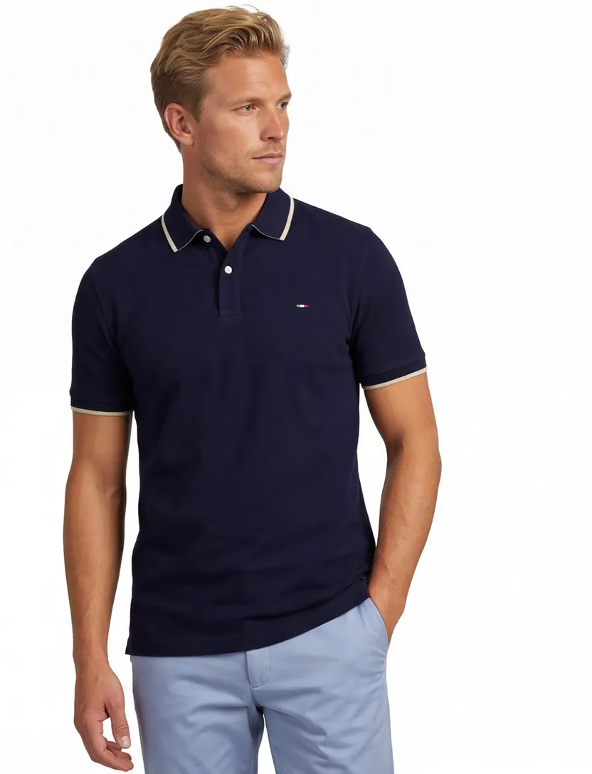 Portofino polo extra lang donkerblauw pique katoen