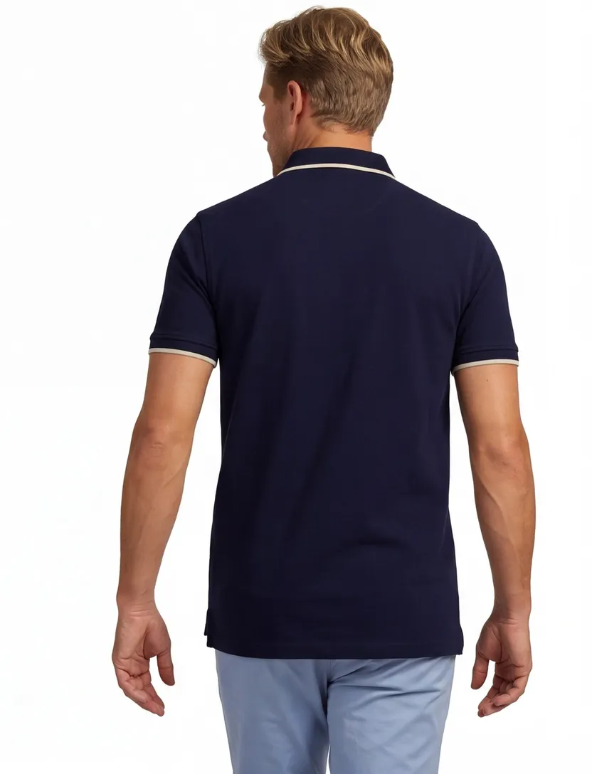 Portofino polo extra lang donkerblauw pique katoen