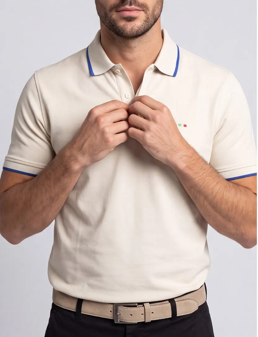 Portofino extra long fit polo beige katoen