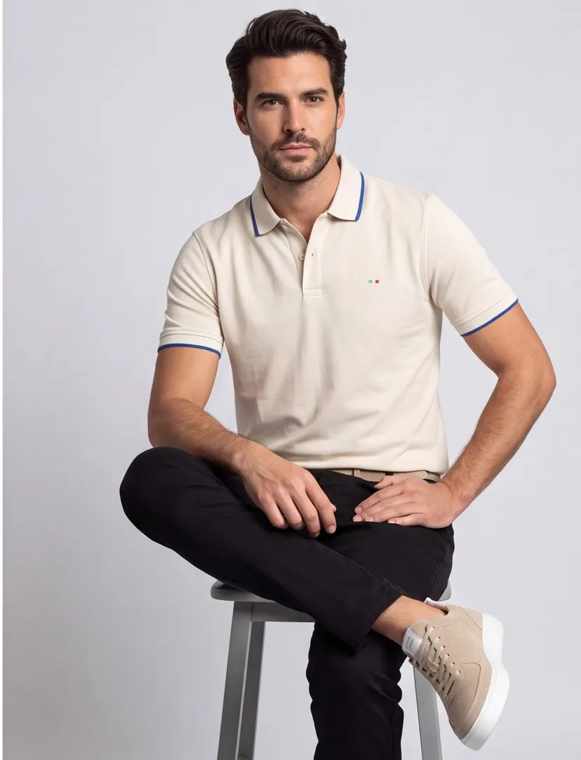 Portofino extra long fit polo beige katoen