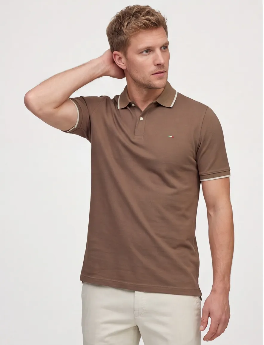 Portofino polo extra lang bruin effen 2-knoops