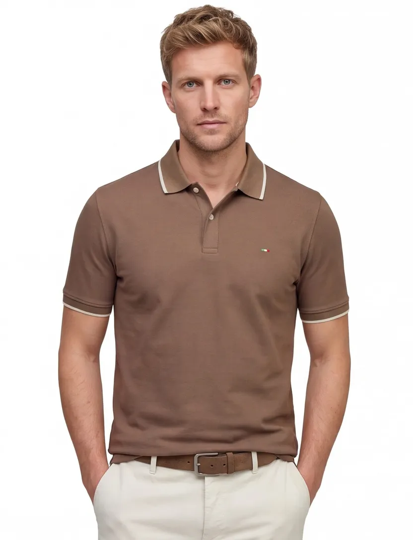 katoenen Portofino polo extra lang bruin effen 2-knoops
