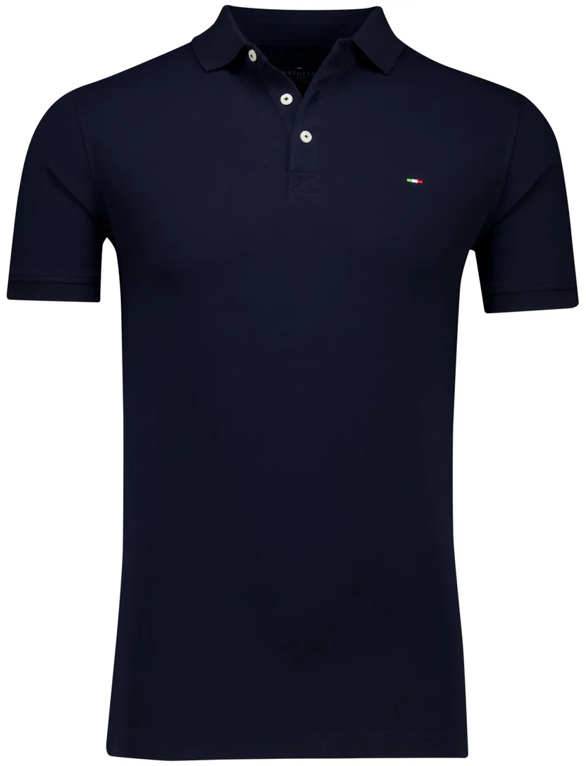 Portofino polo donkerblauw 3-knoops pique katoen