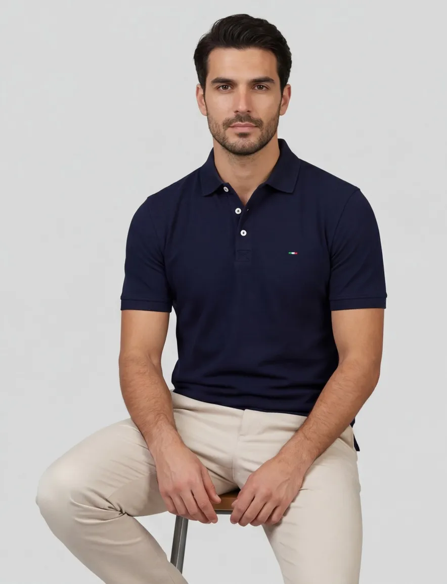 Portofino polo donkerblauw pique 3-knoops