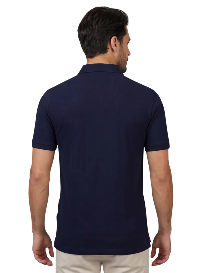 Portofino polo donkerblauw 3-knoops pique katoen