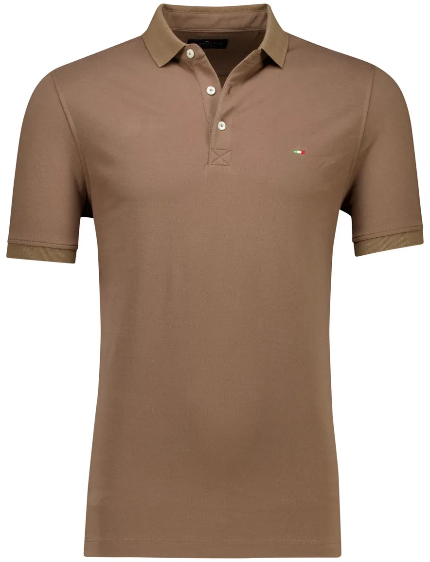 katoenen Portofino polo bruin 3 knoops effen normale fit