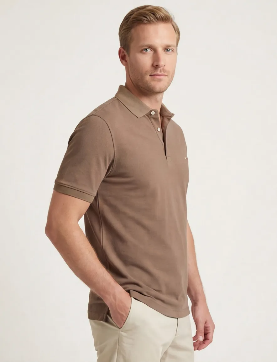 Portofino polo bruin 3 knoops effen