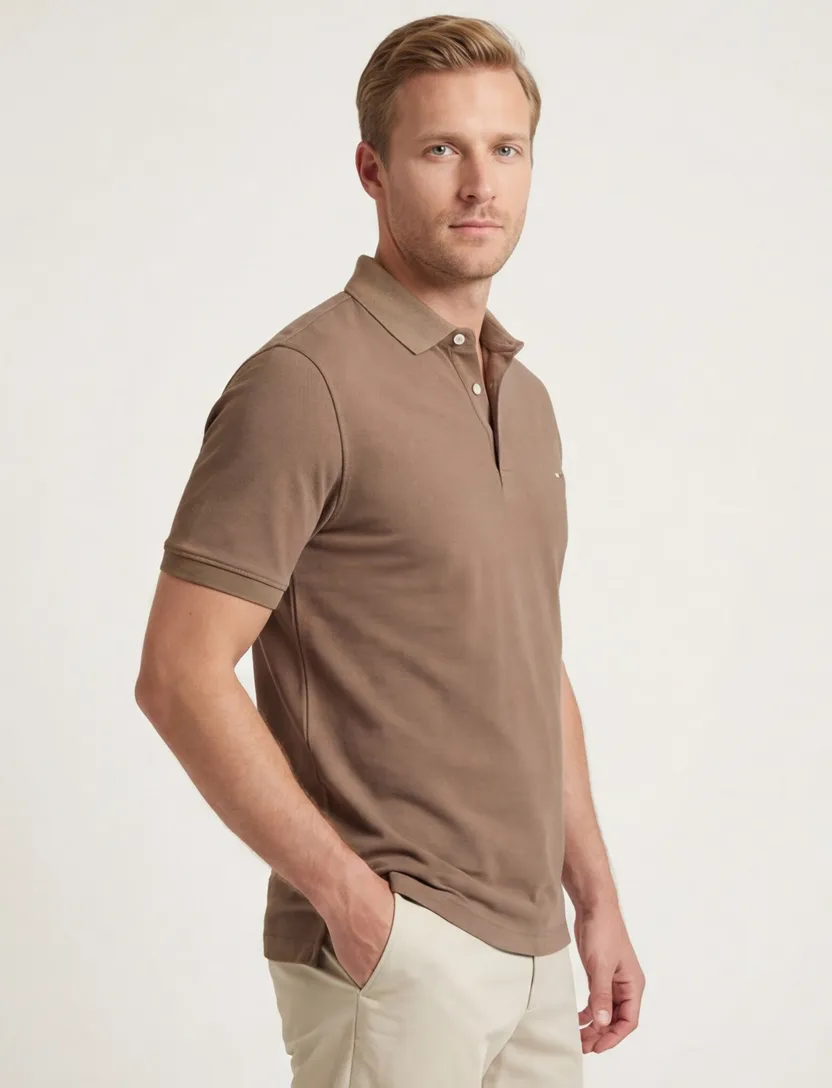 Portofino polo effen bruin normale fit katoen
