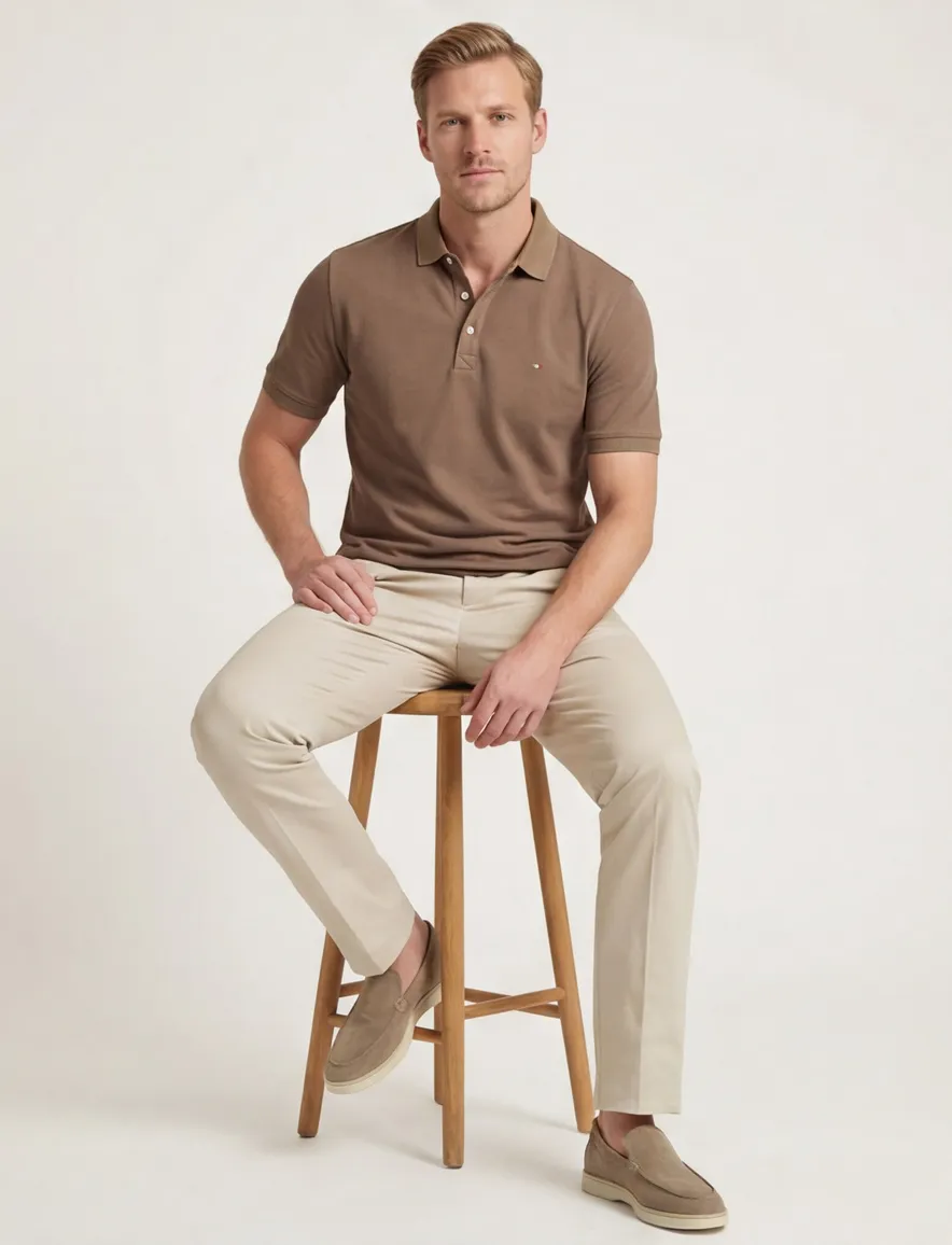 Portofino polo bruin 3 knoops effen