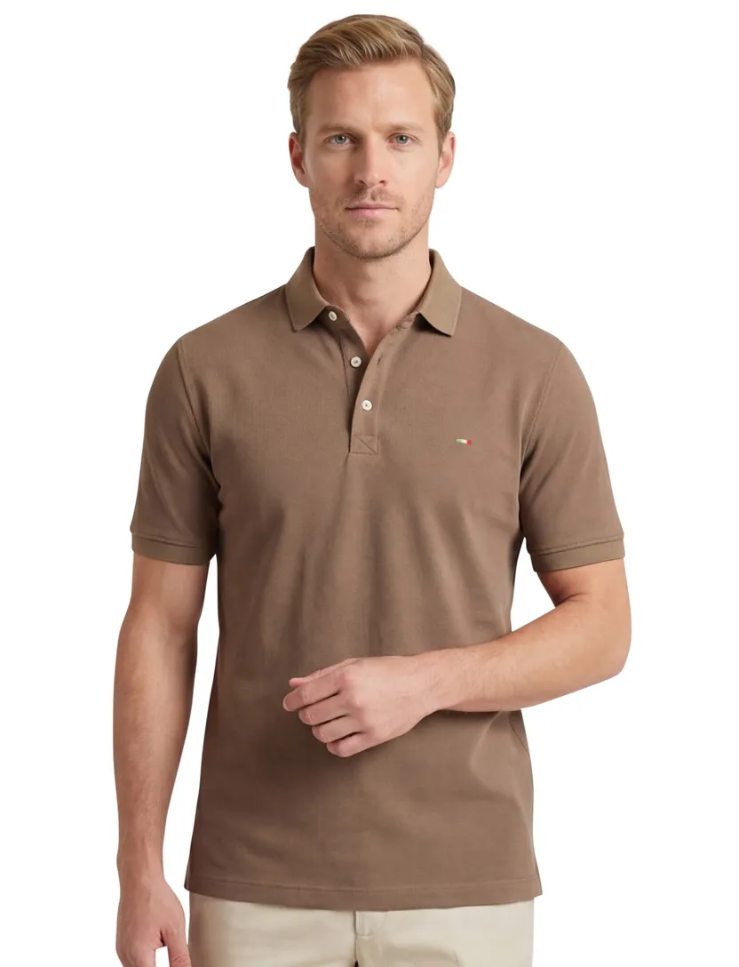 Portofino polo effen bruin normale fit katoen