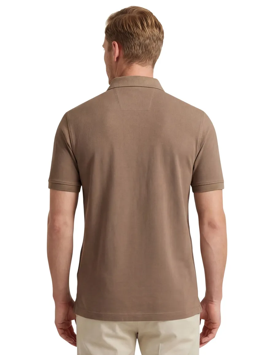 katoenen Portofino polo bruin 3 knoops effen normale fit