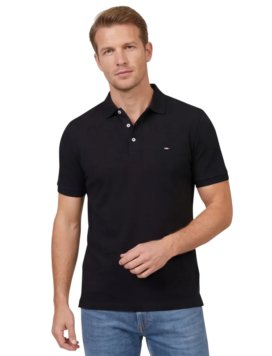 Portofino polo zwart 3 knoops effen normale fit
