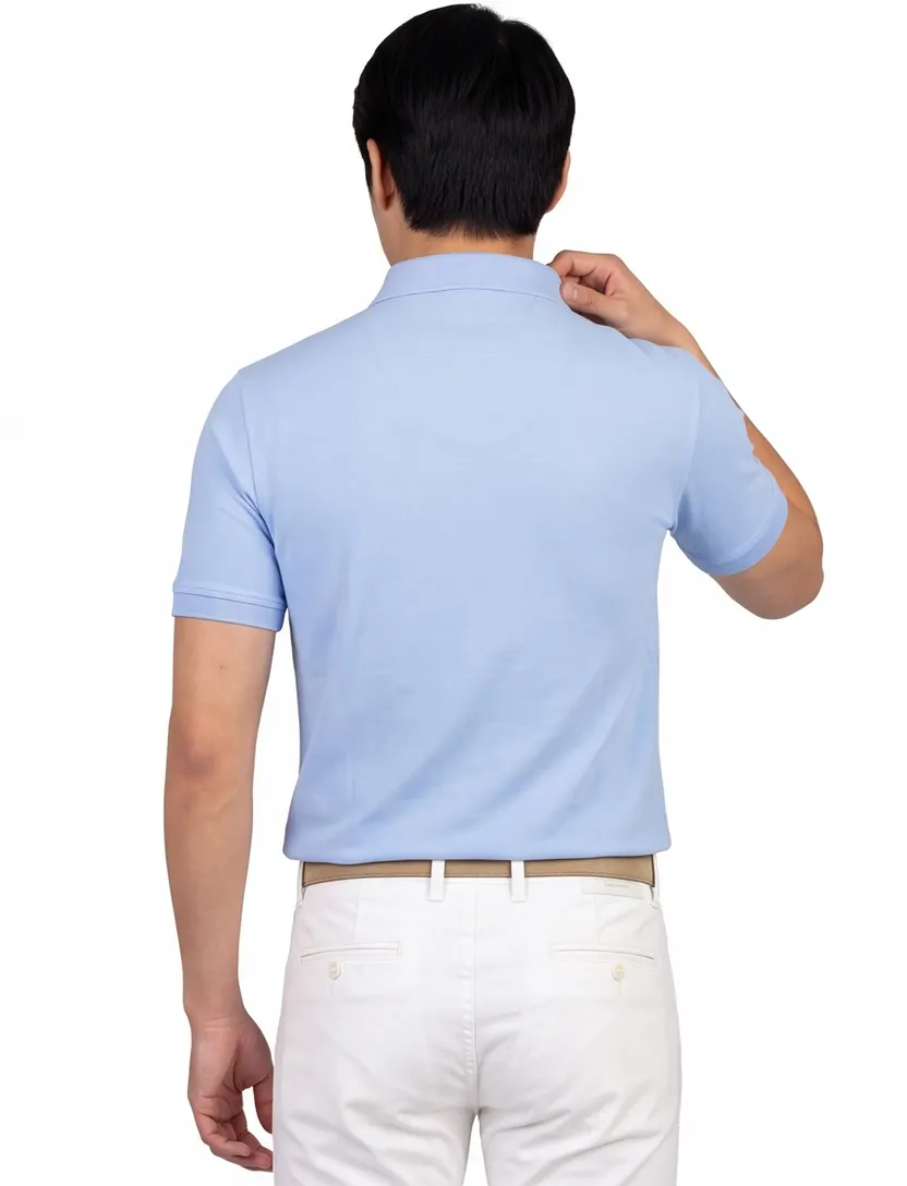 katoenen Portofino polo lichtblauw extra lang pique normale fit