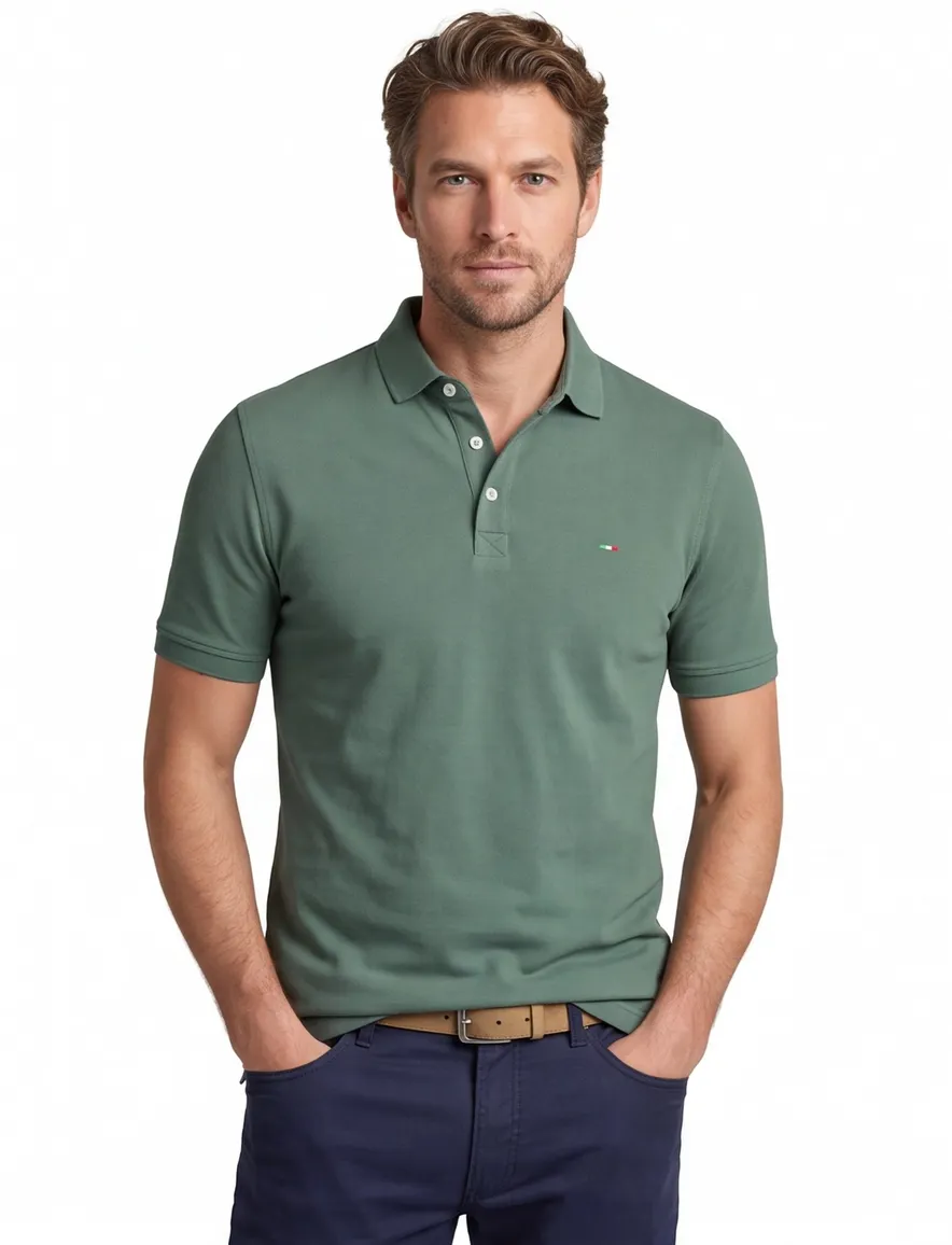 Portofino 3 knoops polo extra lang groen