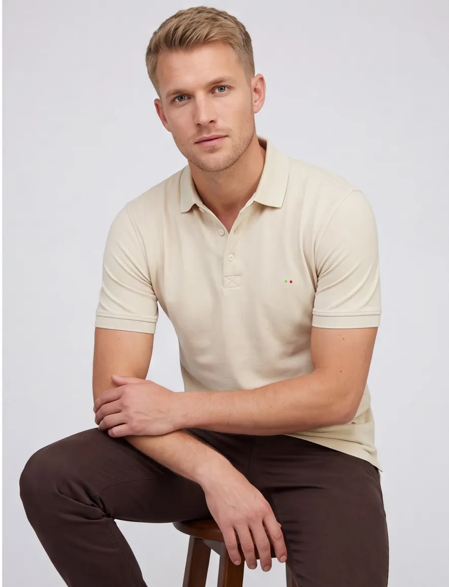 Portofino polo extra lang beige 3-knoops