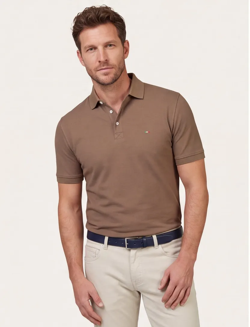 Portofino polo extra lang bruin katoen
