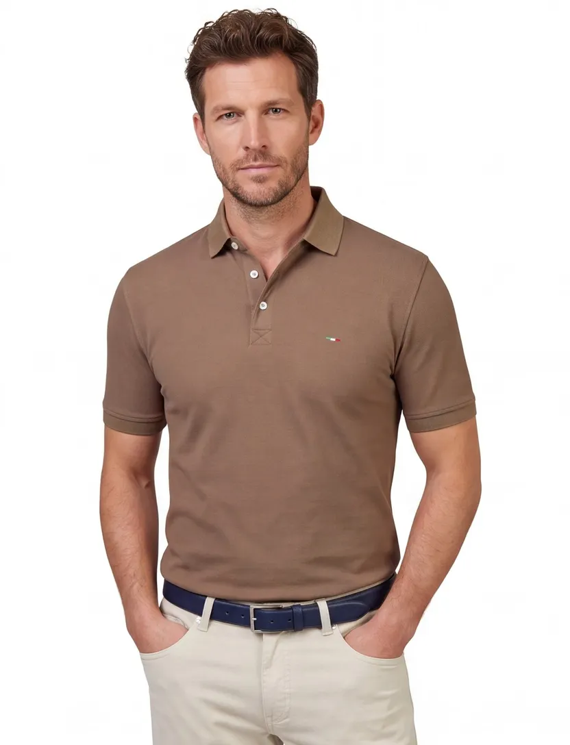 Portofino polo extra lang bruin katoen