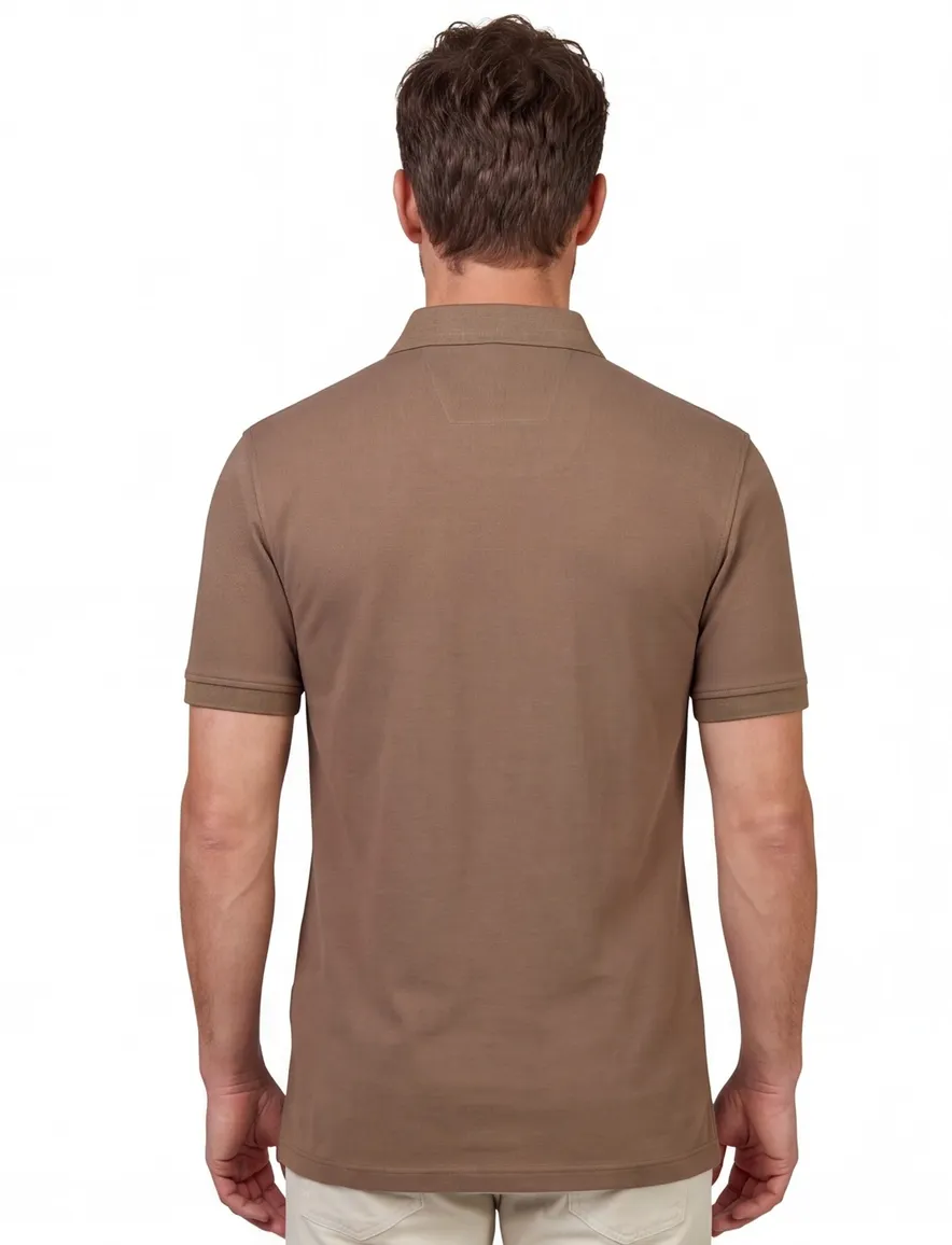 Portofino korte mouw polo extra lang bruin