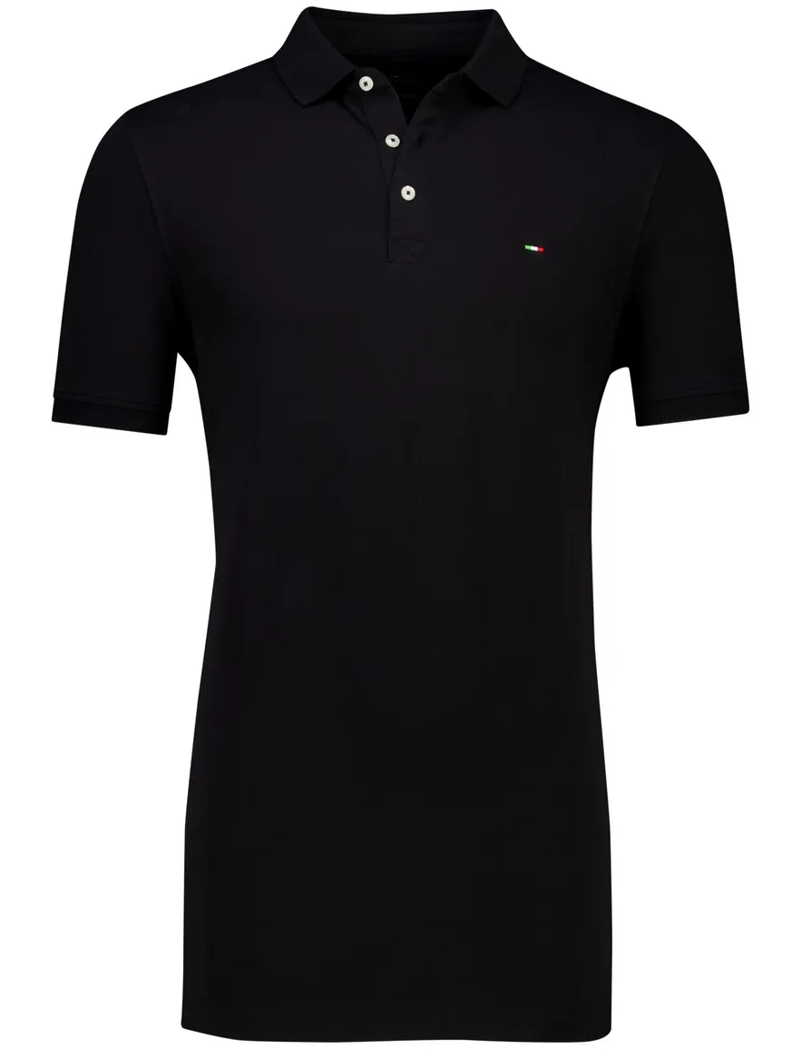 Portofino 3 knoops polo extra lang zwart pique