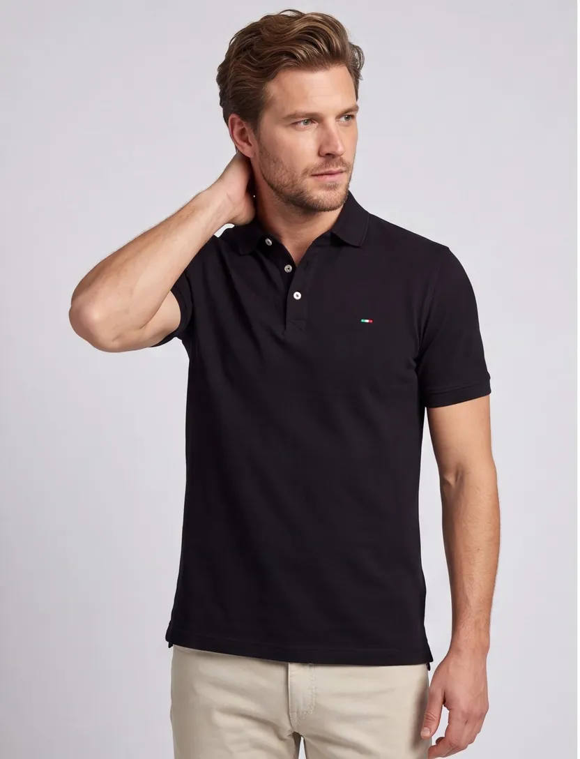 Portofino polo extra lang zwart pique katoen