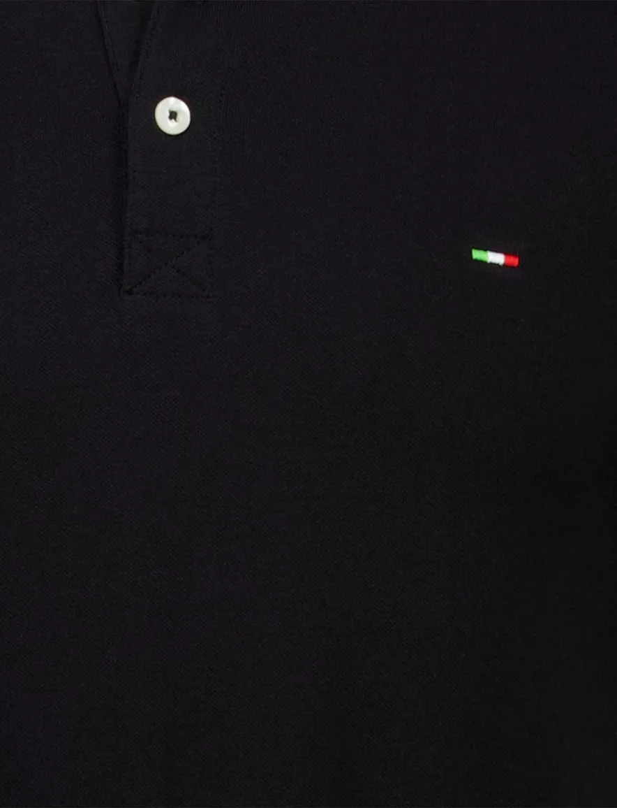 Portofino 3 knoops polo extra lang zwart pique