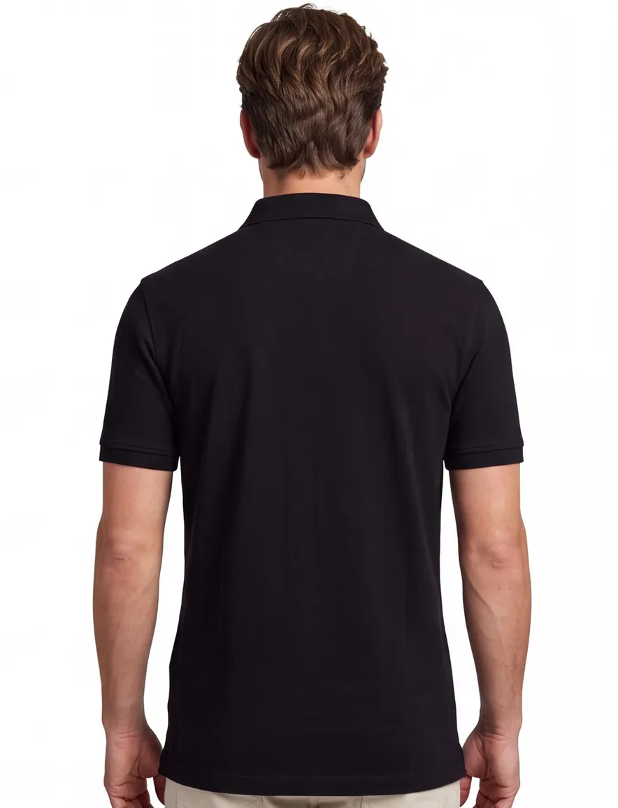 katoenen Portofino 3 knoops polo extra lang zwart pique