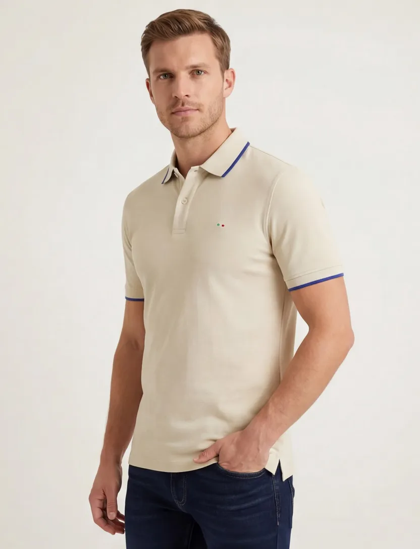 Portofino polo beige effen katoen normale fit
