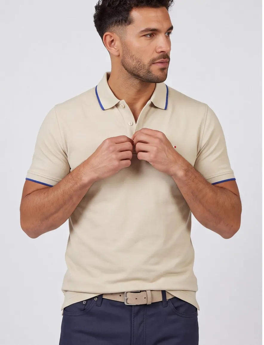Portofino polo beige effen katoen normale fit