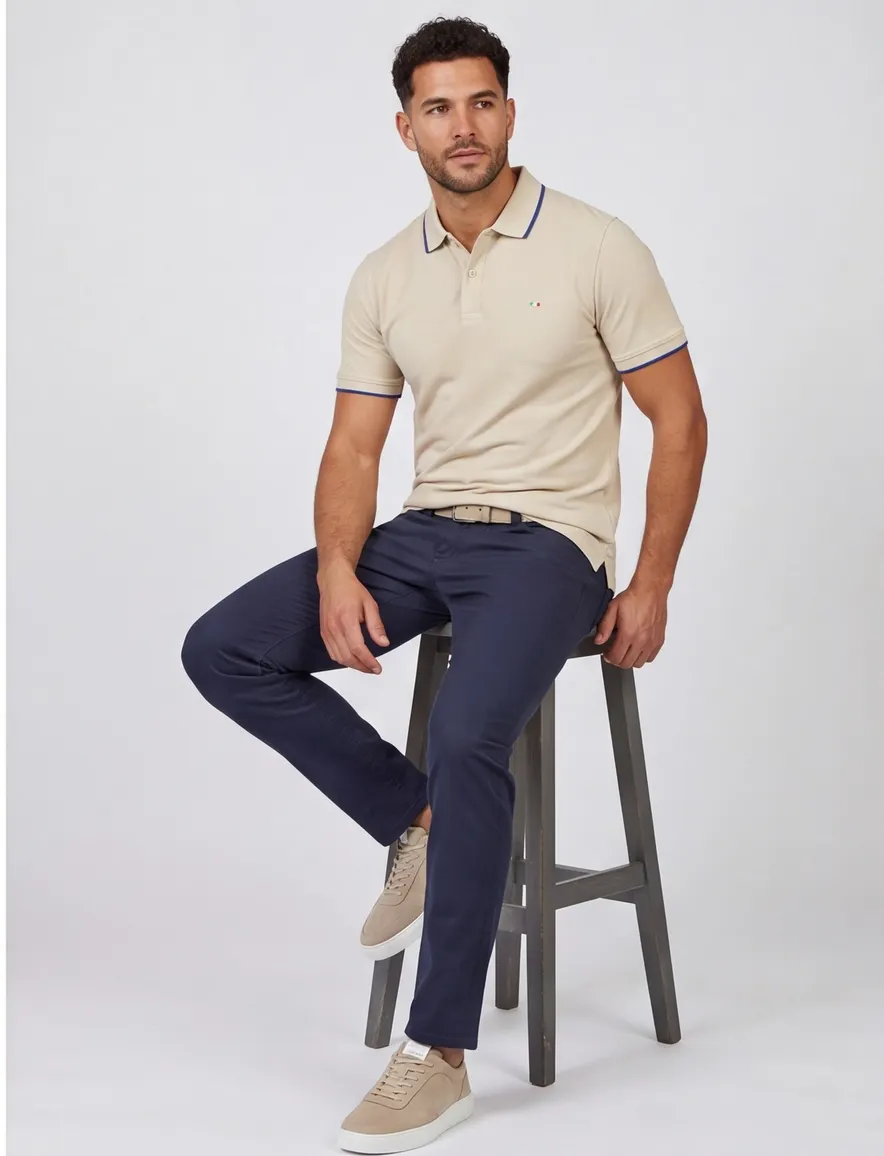 Portofino polo beige effen katoen normale fit