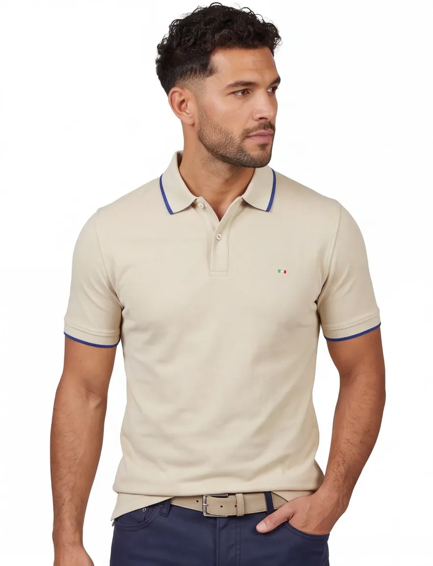 Portofino polo beige effen katoen normale fit