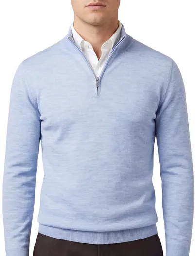 Portofino Portofino trui lichtblauw half zip merinowol