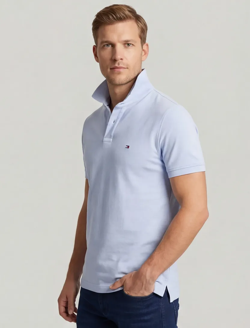 Tommy Hilfiger effen polo regular fit licht blauw