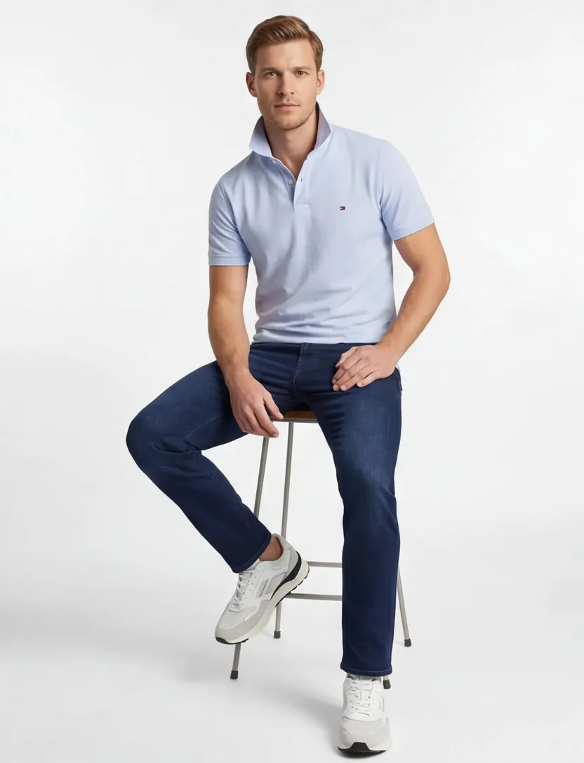 Tommy Hilfiger effen polo regular fit licht blauw