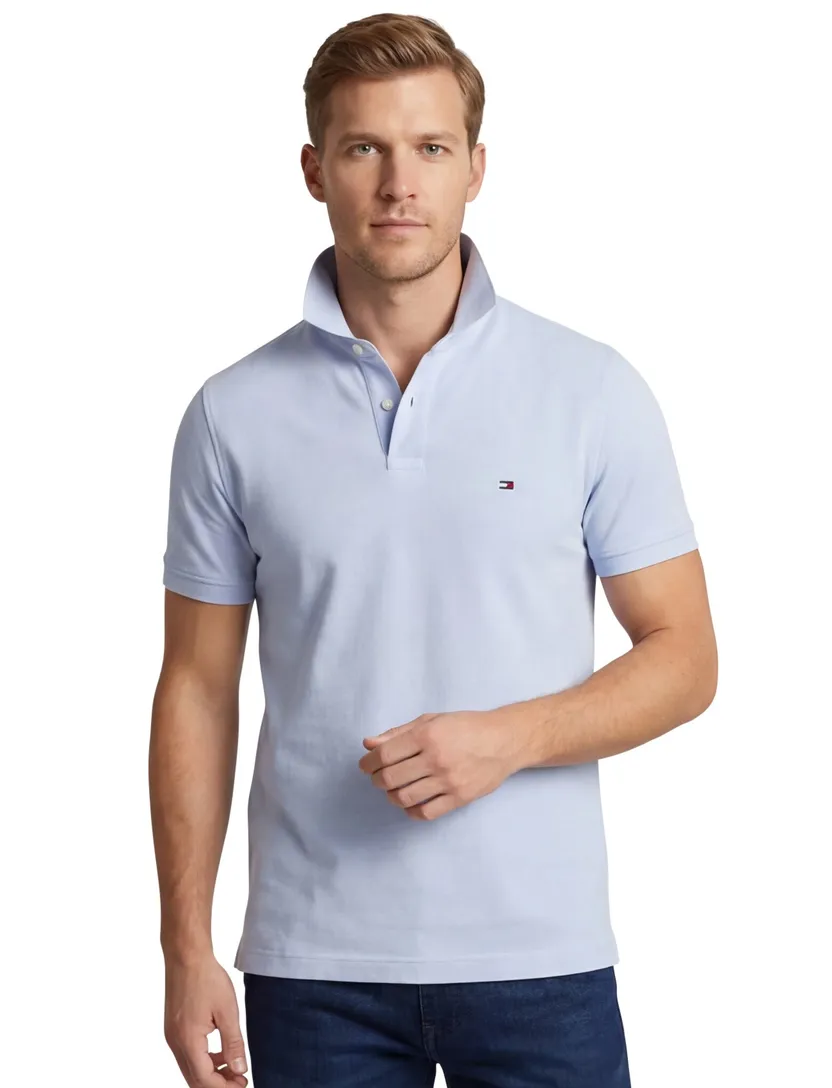 Tommy Hilfiger effen polo regular fit licht blauw