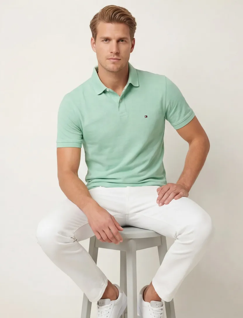 Tommy Hilfiger polo effen mintgroen katoen normale fit