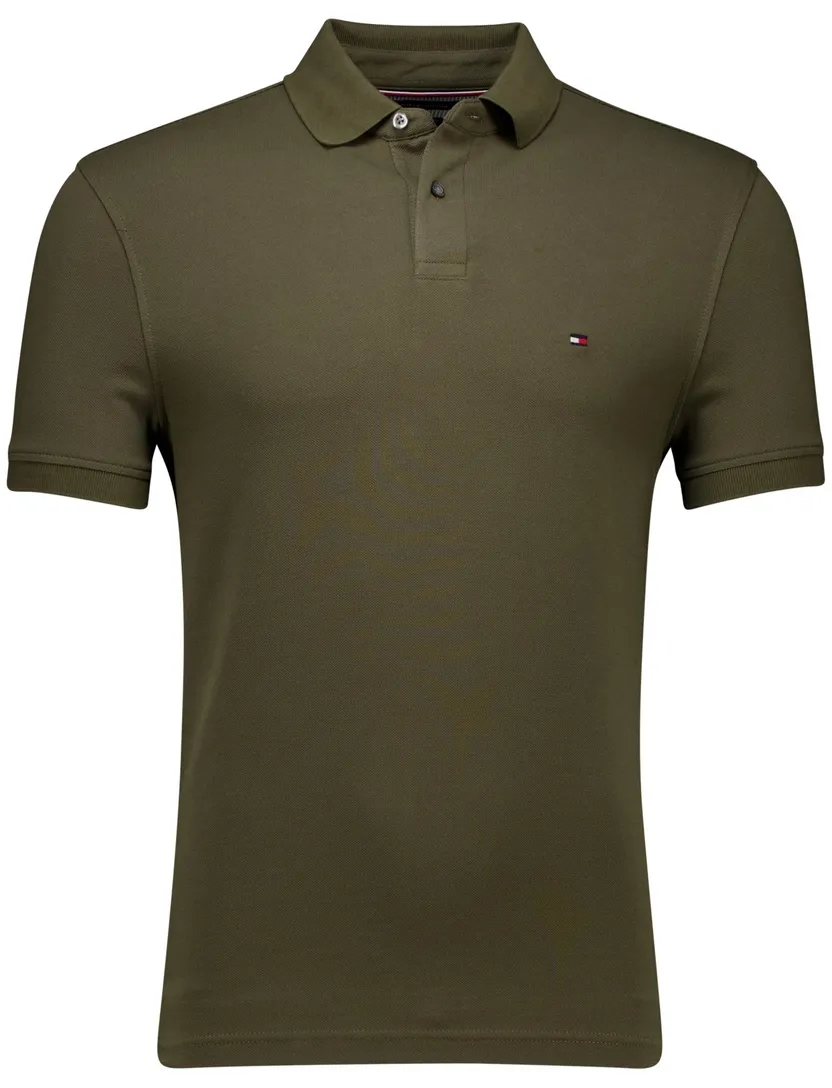 katoenen Tommy Hilfiger polo olijfgroen effen normale fit